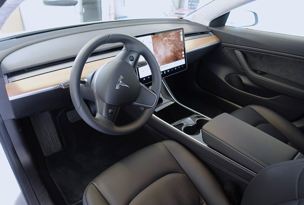 Tesla Model 3 steering wheel and center touchscreen