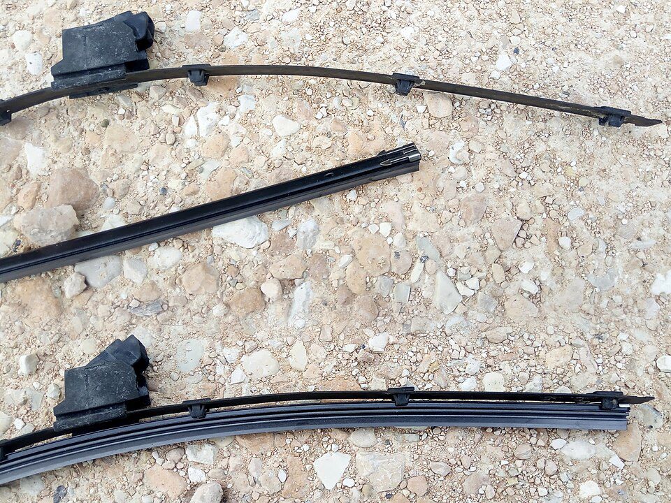 Wiper frame and rubber blade components shown separately