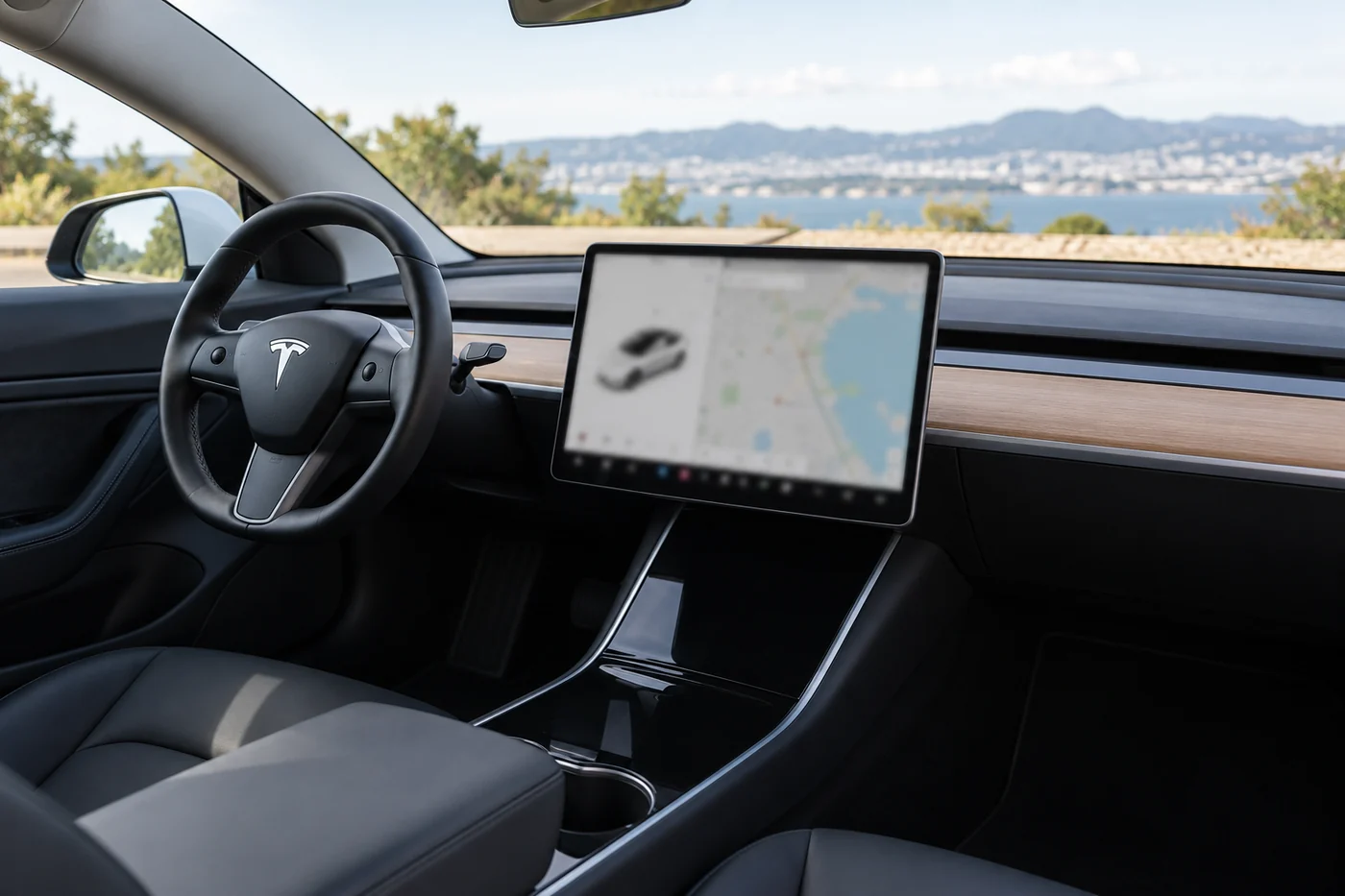 Tesla Model 3 dashboard with the central touchscreen visible